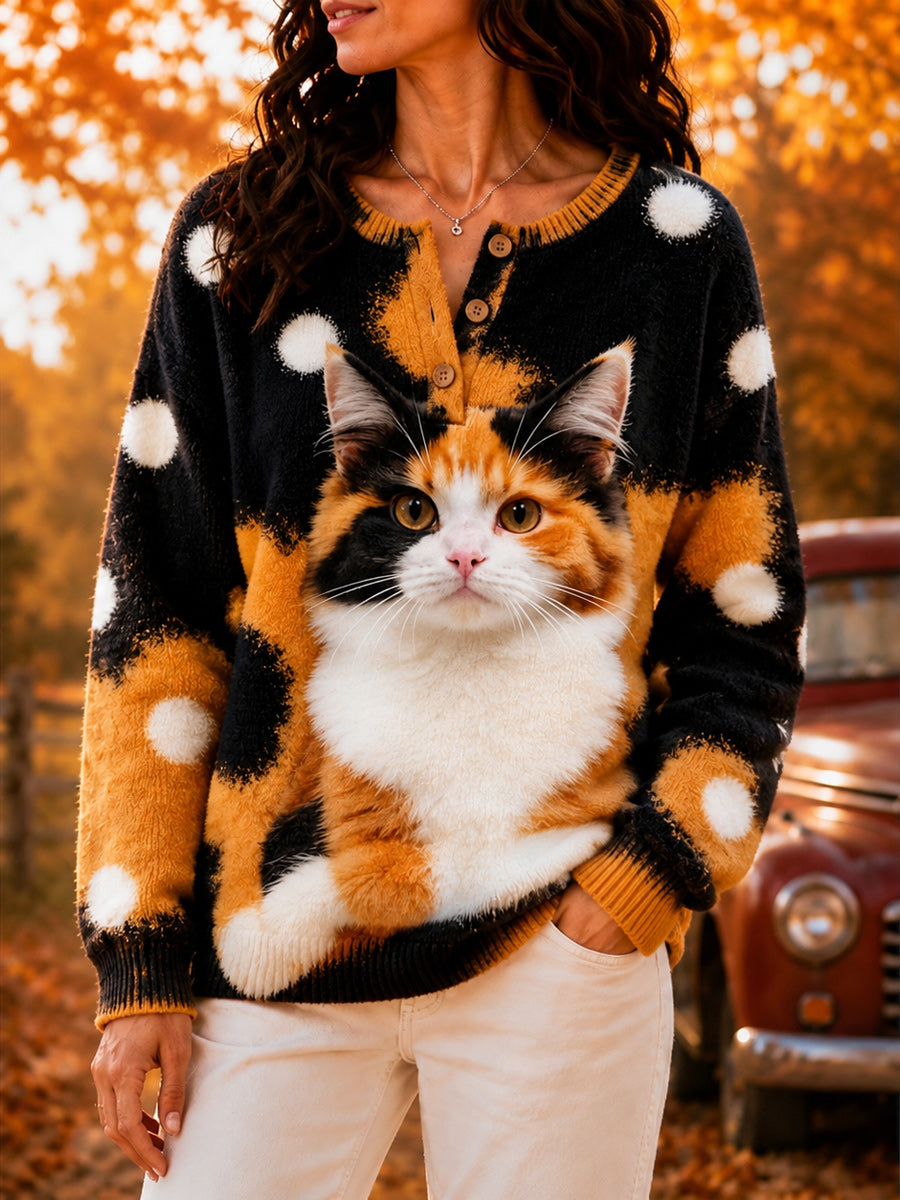 Women's Retro Autumn Art Print Knit Sweater